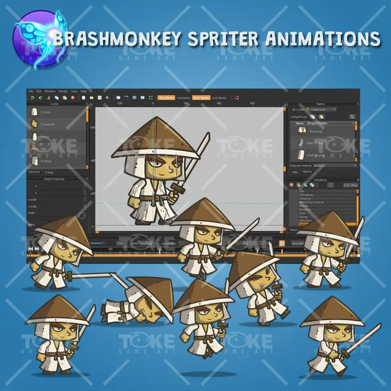 Chibi Samurai Conical Hat - Brashmonkey Spriter Animation
