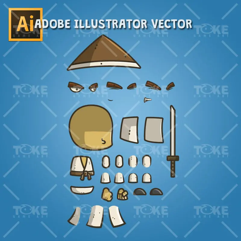 Chibi Samurai Conical Hat - Adobe Illustrator Vector Art Based