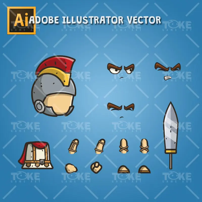 Micro Style Character Roman Knight - Adobe Illustrator Vector Art Based