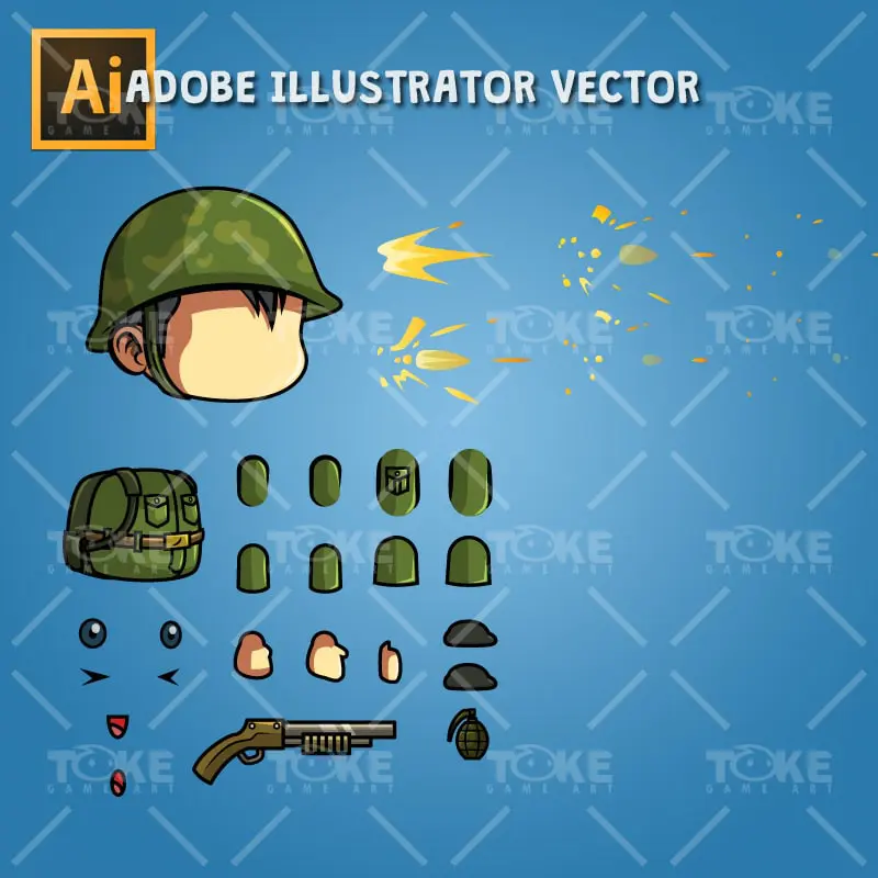 Tiny Chinese Soldier – Adobe Illustrator Vector Art Based