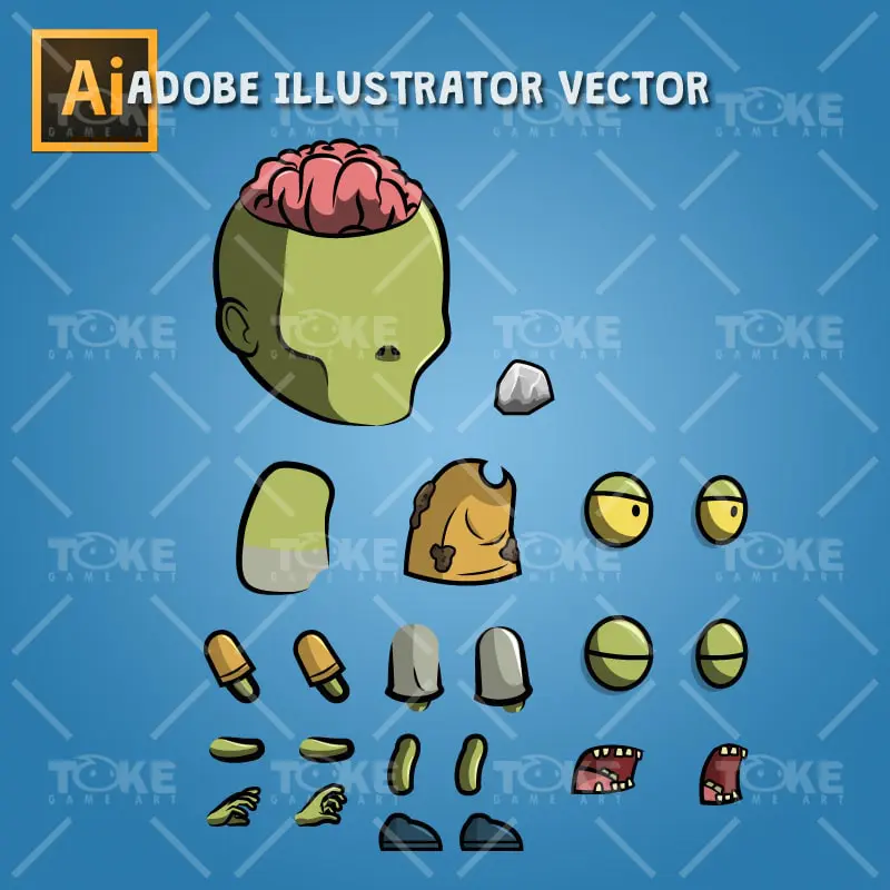 Exposed Brain Zombie - Adobe Illustrator Vector Art Based