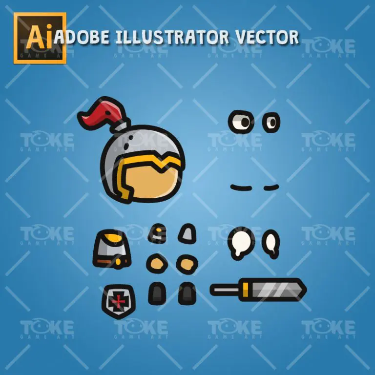 Tiny Character Sprite - Knight - Adobe Illustrator Vector Art Based