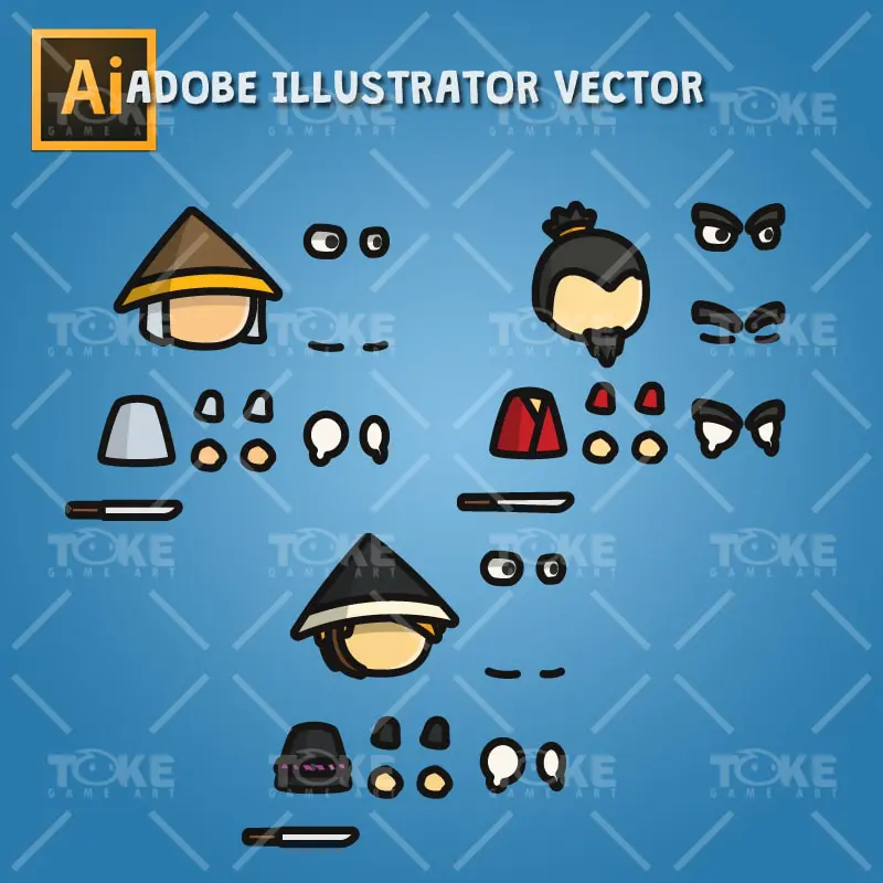 Samurai Tiny Character Style - Adobe Illustrator Vector Art Based