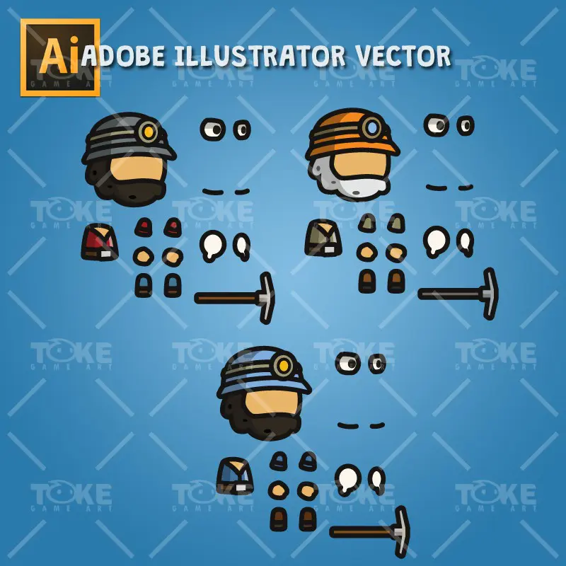Gold Miner Tiny Style Character - Adobe Illustrator Vector Art Based