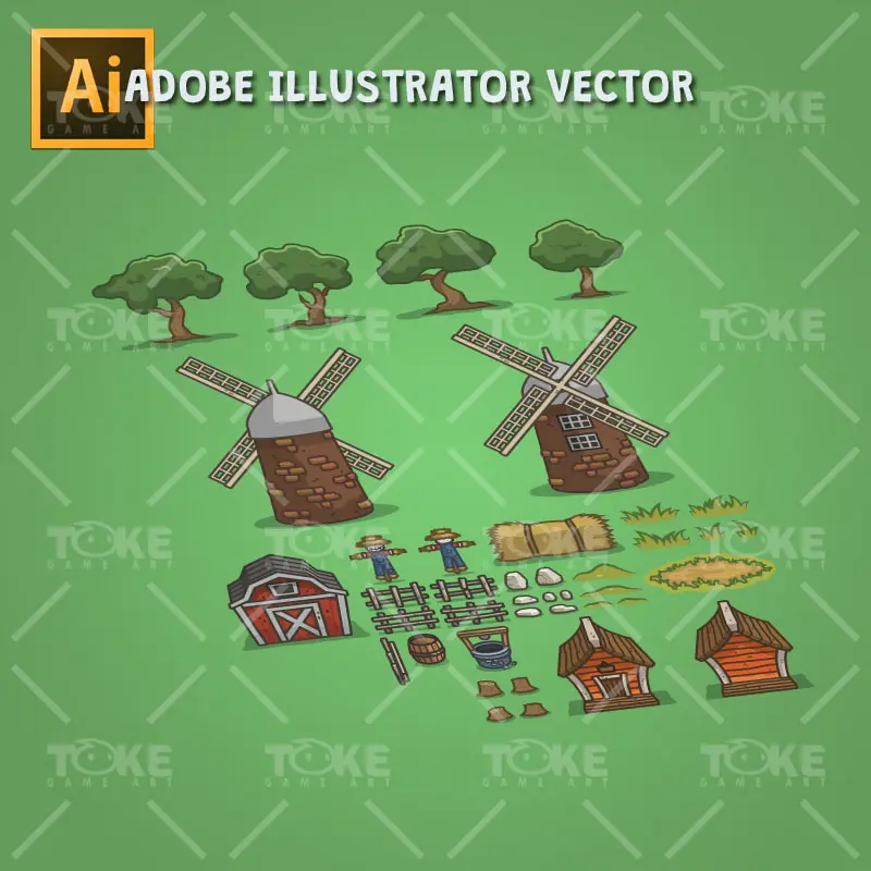 Old Abandoned Farm - Game Objects - Adobe Illustrator Vector Art Based