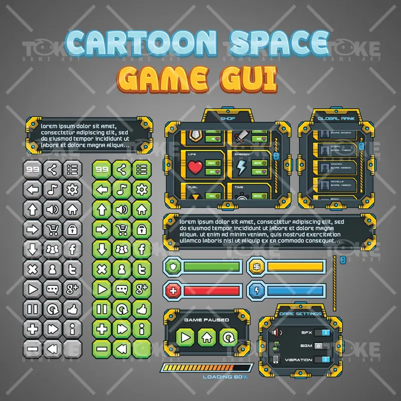 Cartoon Sci-fi Game GUI - Window and Button
