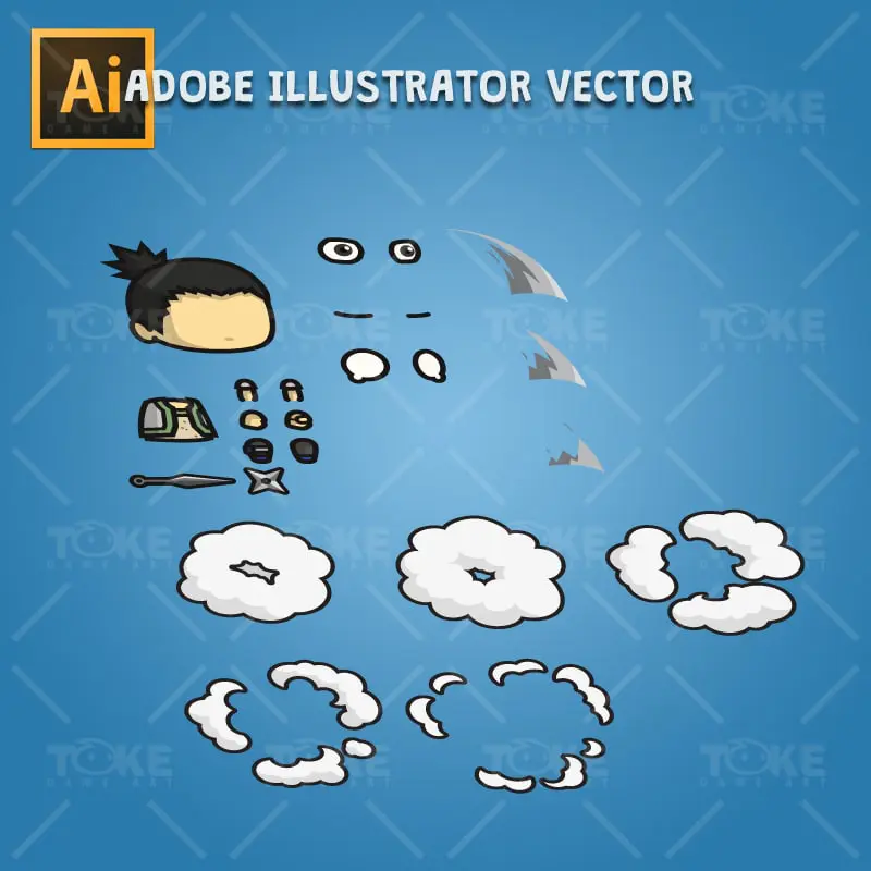 Pigtail Shinobi Guy - Adobe Illustrator Vector Art Based