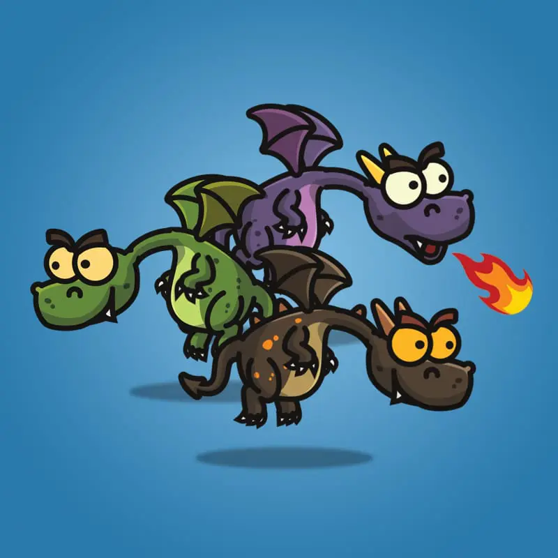 Cartoon Dragon - 2D Fire Dragon Character Sprites for Game | TokeGameArt