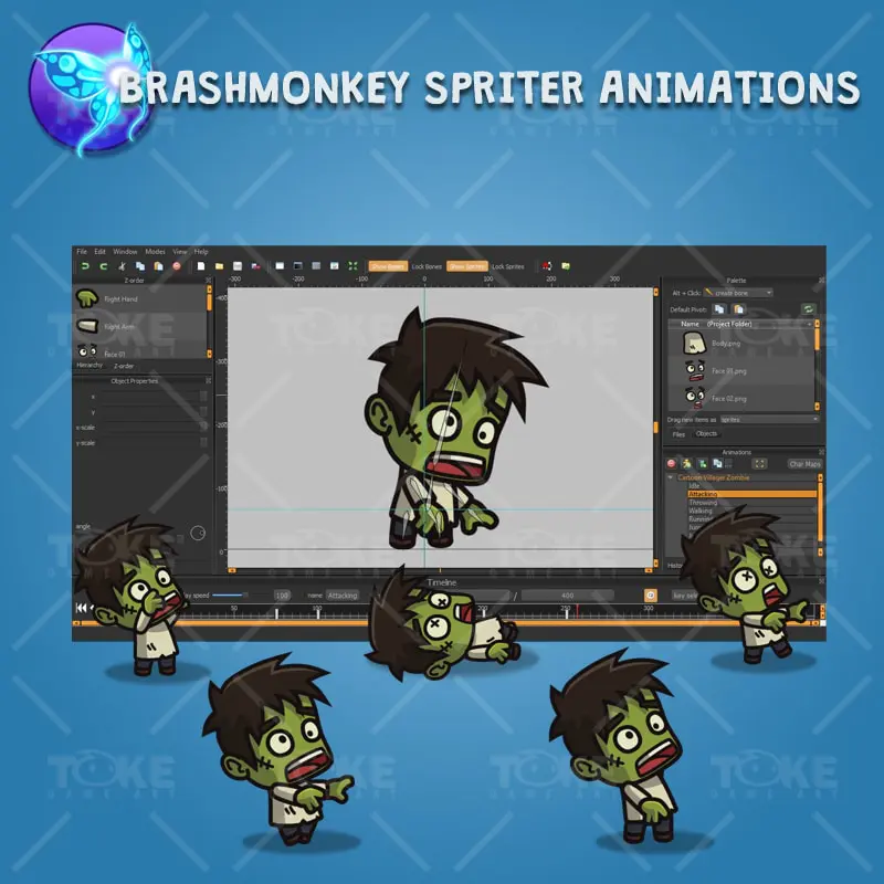 Cartoon Villager Zombie - Brashmonkey Spriter Animation