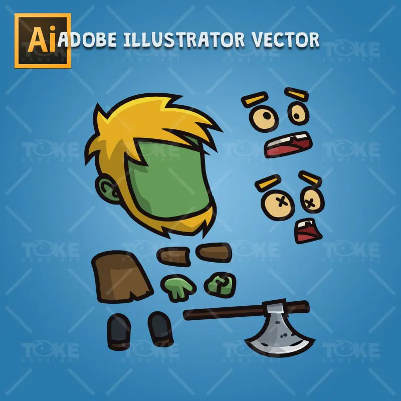 Cartoon Woodcutter Zombie - Adobe Illustrator Vector Art Based