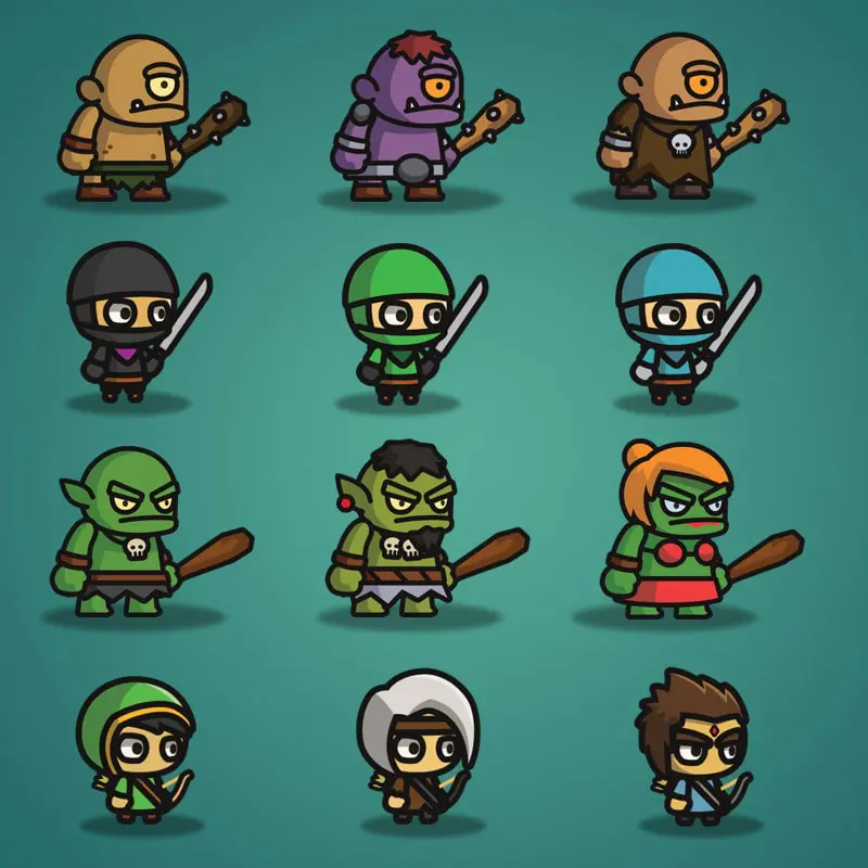 Super Tiny Bundle - 2D Character Sprite - Cyclop - Ninja - Ogre - Archer