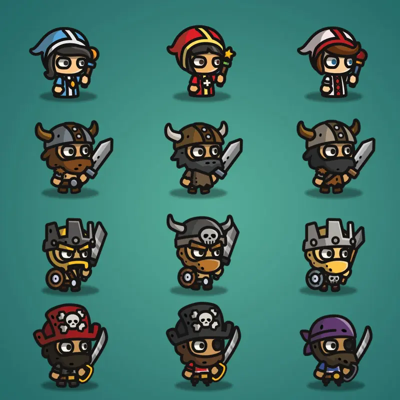 Super Tiny Bundle - 2D Character Sprite - Priest - Viking - Barbarian - Pirate