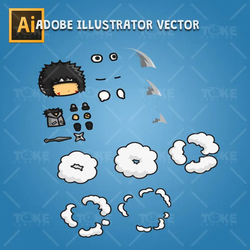 Gray Shirt Shinobi Guy - Adobe Illustrator Vector Art Based Character