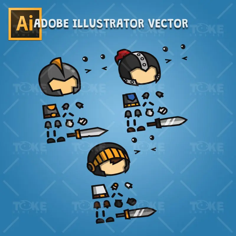 Mini Knight Character Pack - Adobe Illustrator Vector Art Based
