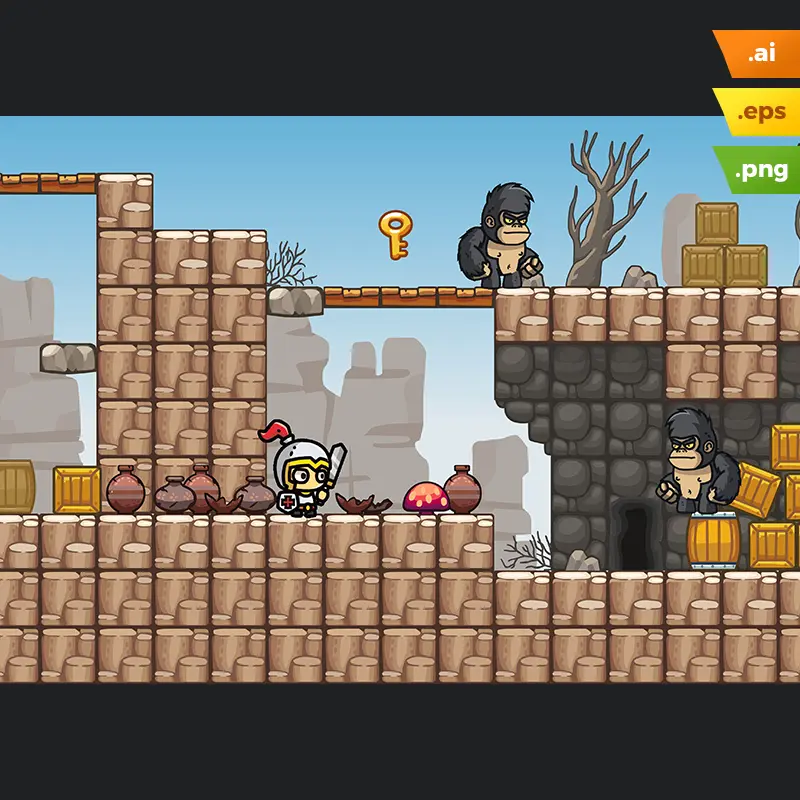 Rocky Desert Platformer Tileset - Cartoon Android Game Level Set
