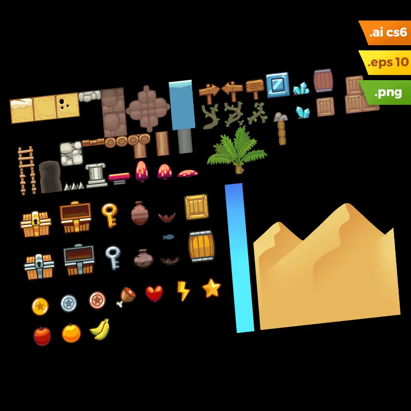 Desert Platformer Tileset - Adobe Illustrator Vector Art Based Game Level Set
