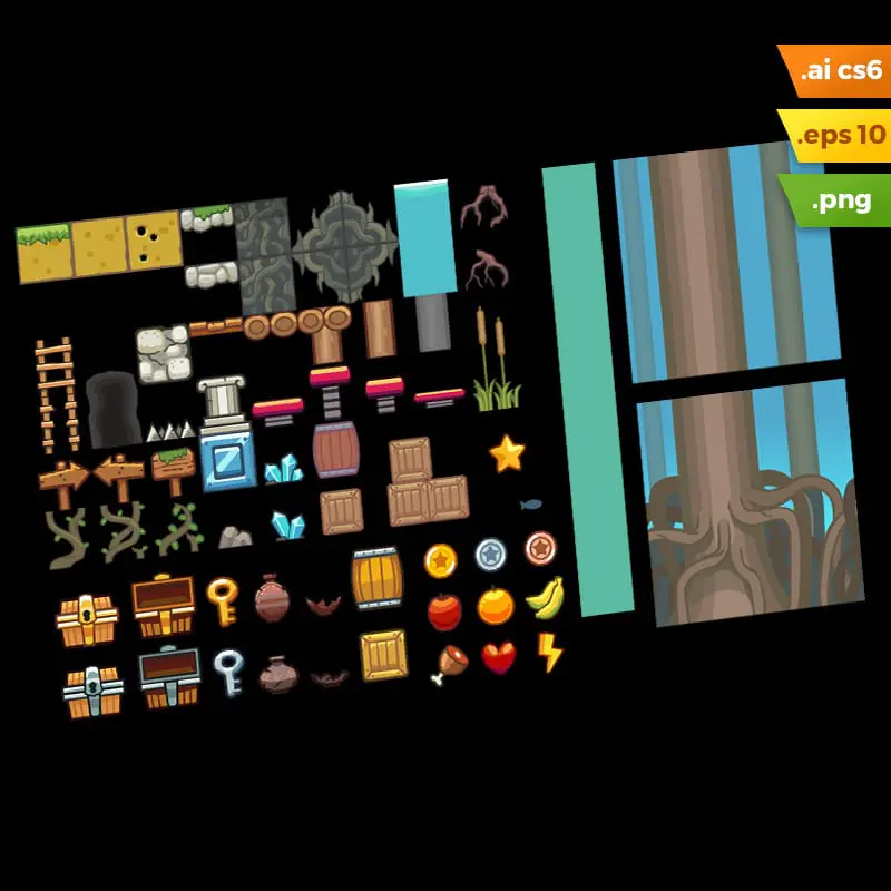 Swamp Platformer Tileset - Adobe Illustrator Vector Art Based Game Level Set