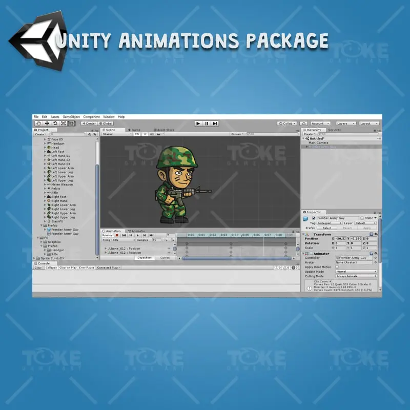 Frontier Army Guy - Unity Caharacter Animation Ready with Spriter2UnityDX Tool