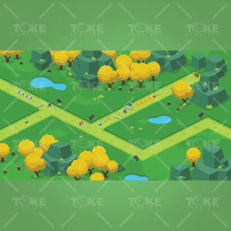 Isometric Forest Tileset - 2D Game Platformer Level Set | TokeGameArt