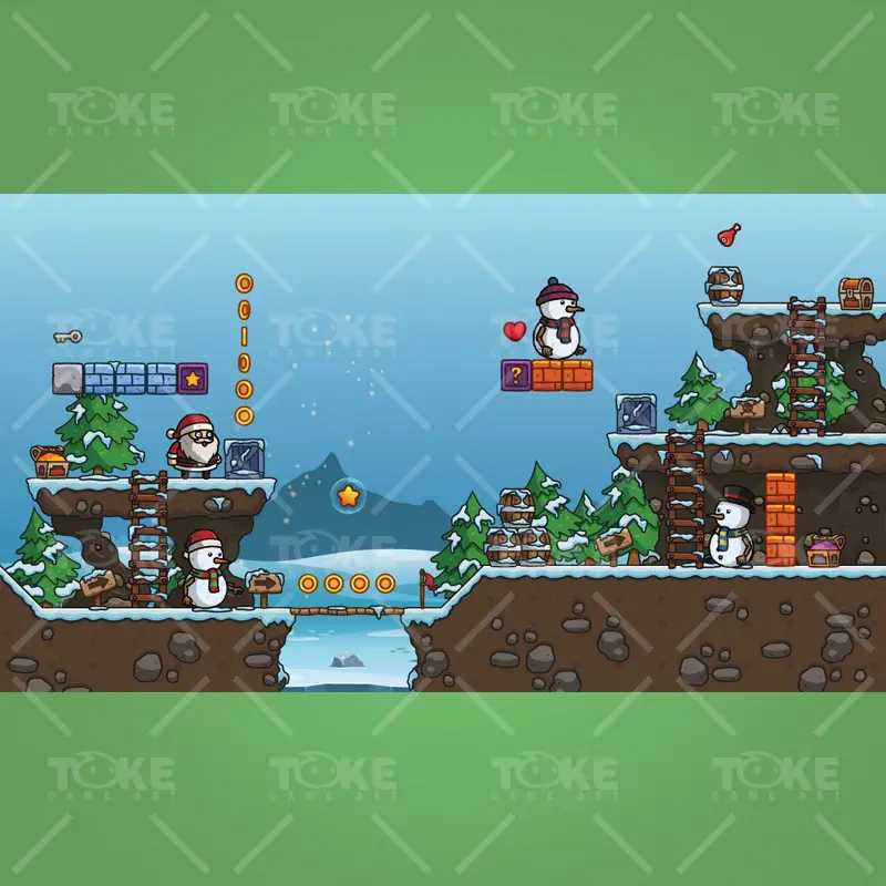 Snowy Game Level Set - Royalty Free 2D Asset for Indie Game Developer