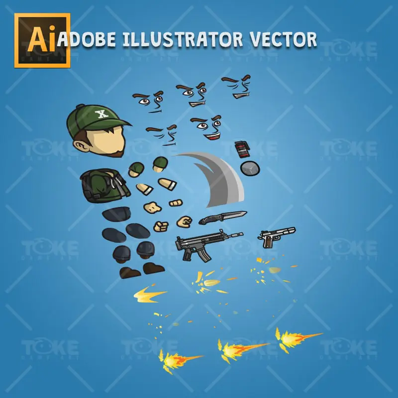 Urban Army Squad - Hat Guy - Adobe Illustrator Vector Art Based Character