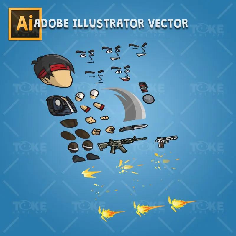 Urban Army Squad - Red Headband - Adobe Illustrator Vector Art Based Character