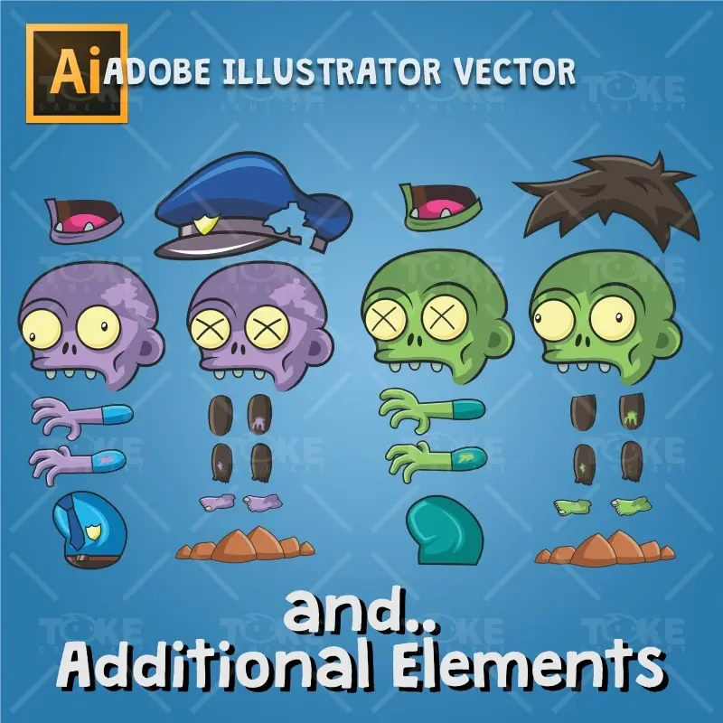 Zombie Pack 2D Game Character Sprite - Adobe Illustrator Vector Art Based
