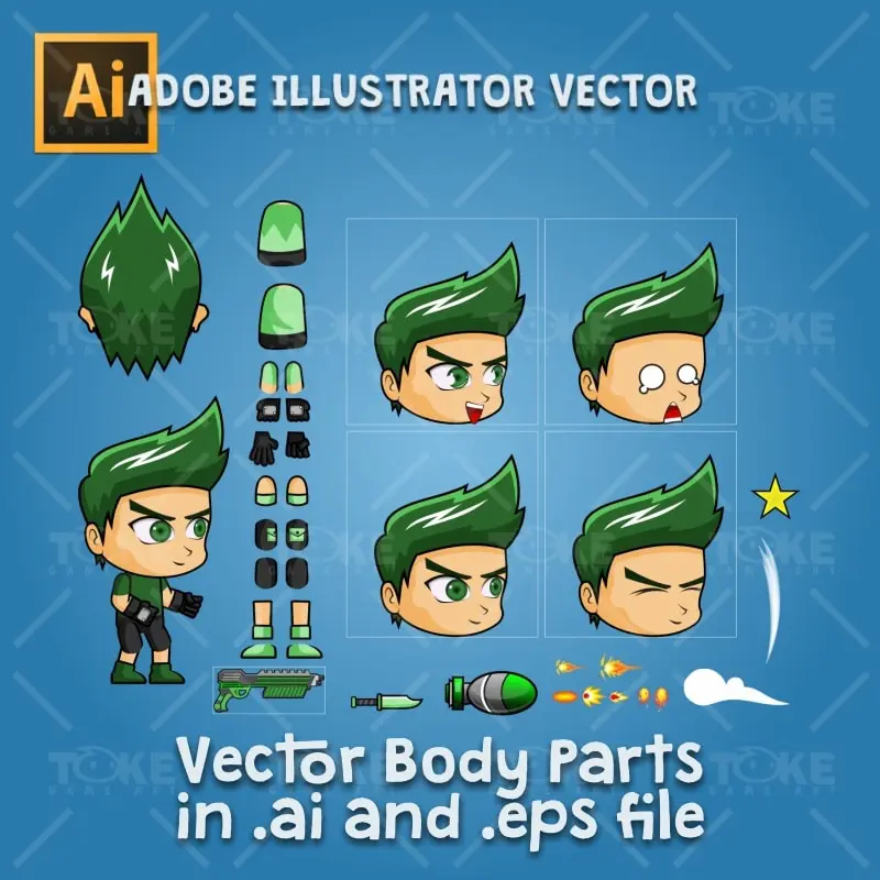 Rick - Boy 2D Game Character Sprite - Adobe Illustrator Vector Art Based
