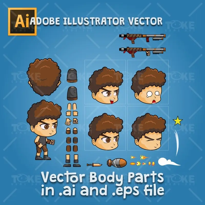 Hardy - Boy 2D Game Character Sprite - Adobe Illustrator Vector Art Based