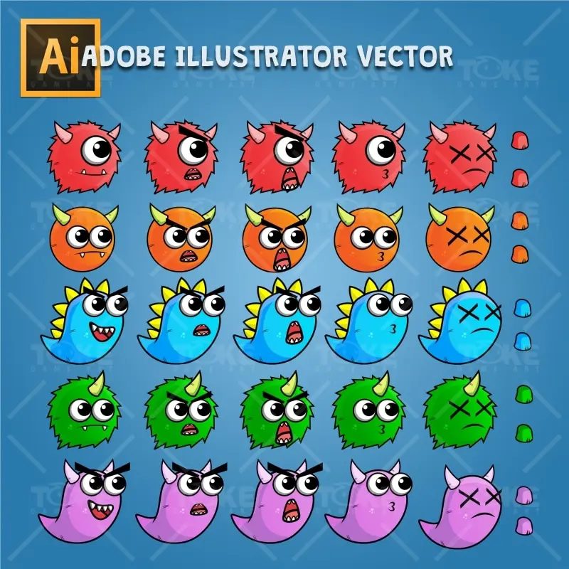 Enemy Monster Pack 2D Game Character Sprite - Adobe Illustrator Vector Art Based