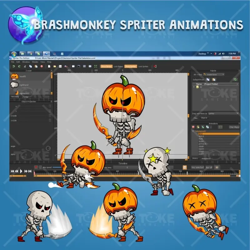 Skeleton Pack Game Character Sprite - Brashmonkey Spriter Character Animation