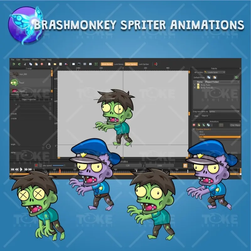 Zombie Pack 2D Game Character Sprite - Brashmonkey Spriter Character Animation