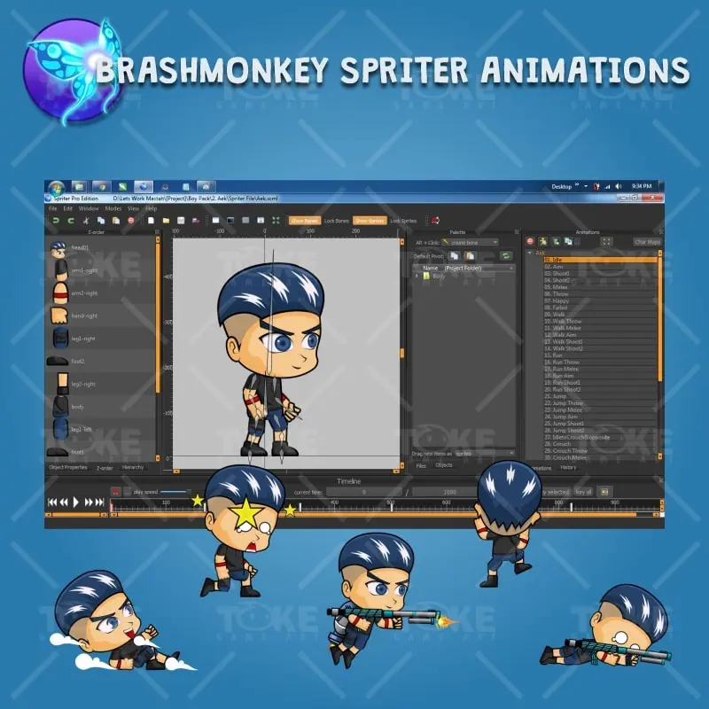 Aex - Boy 2D Game Character Sprite - Brashmonkey Spriter Character Animation