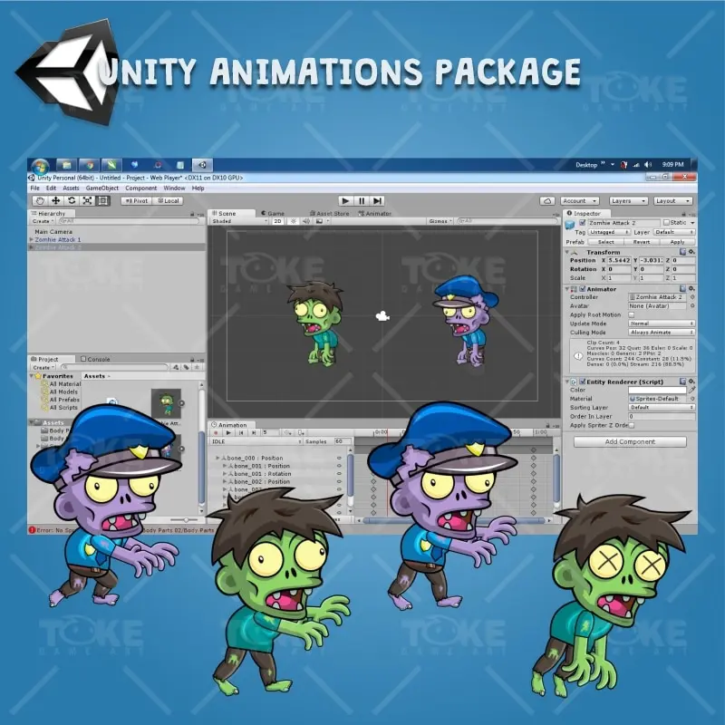 Zombie Pack 2D Game Character Sprite - Unity Animation Ready