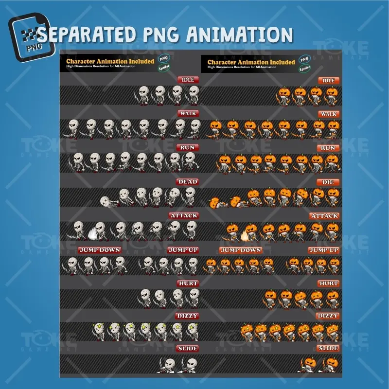 Skeleton Pack Game Character Sprite - PNG Sequences Animation