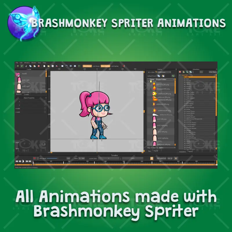 Geek Girl 2D Game Character Sprite - Brashmonkey Spriter Character Animations