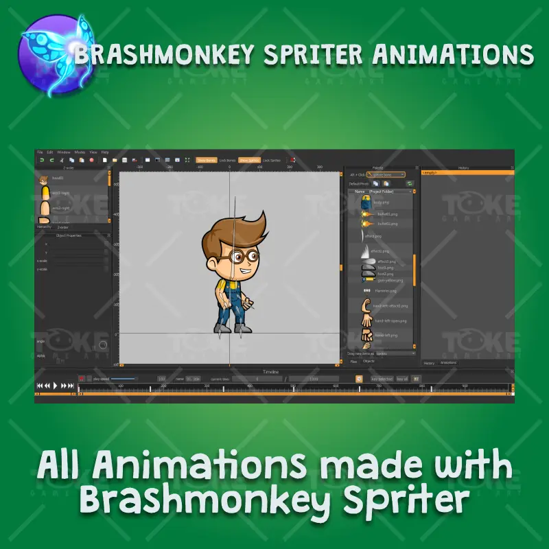Geek Boy 2D Game Character Sprite - Brashmonkey Spriter Character Animations