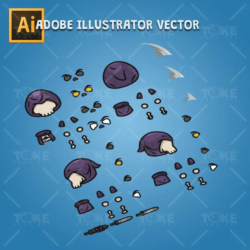 4 Directional Skeleton Knight - Adobe Illustrator Vector Art Based Charcater Body Parts