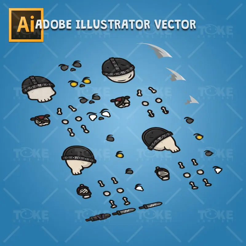 4 Directional Skeleton Warrior - Adobe Illustrator Vector Art Based Character Body Parts