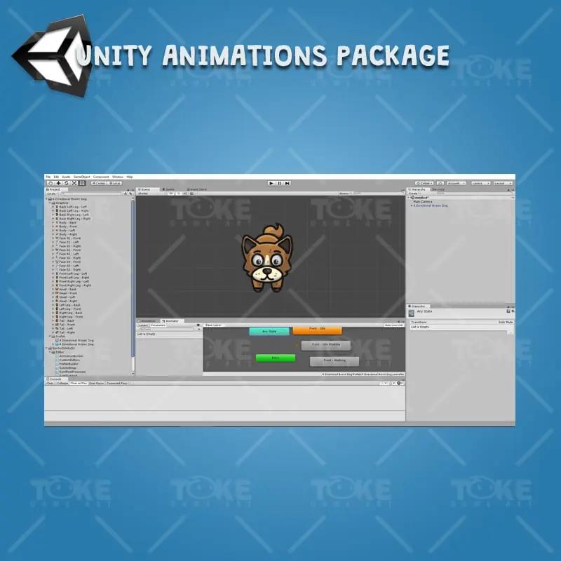 4 Directional Brown Dog - Unity Character Animation Ready with Spriter2UnityDX Tool