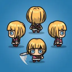 4 Directional Warrior Girl - 2D Character Sprite for Indie Game Developer