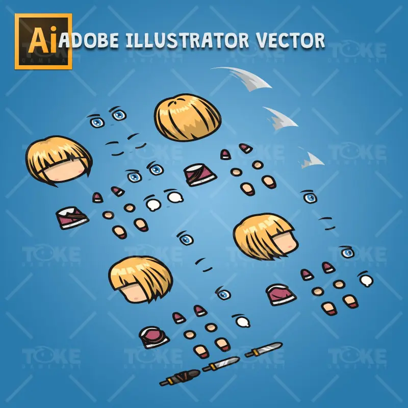 4 Directional Warrior Girl - Adobe Illustrator Vector Art Based Character Body Parts