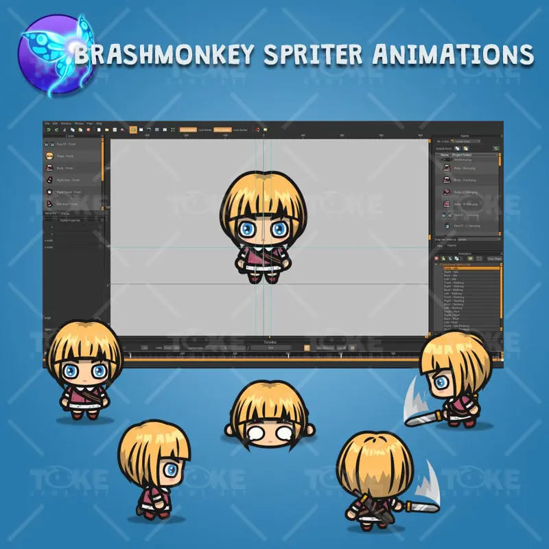 4 Directional Warrior Girl - Brashmonkey Spriter Character Animations