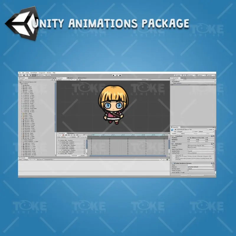 4 Directional Warrior Girl - Unity Character Animation Ready with Spriter2UnityDX Tool