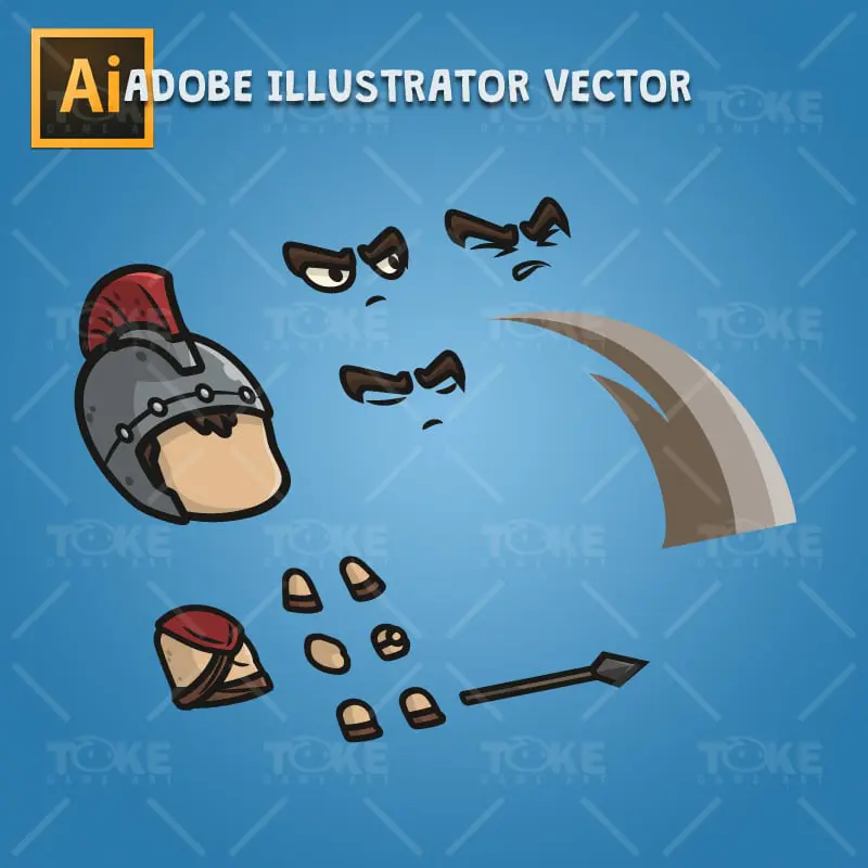 Spartan Knight with Spear - Adobe Illustrator Vector Art Based Character Body Parts