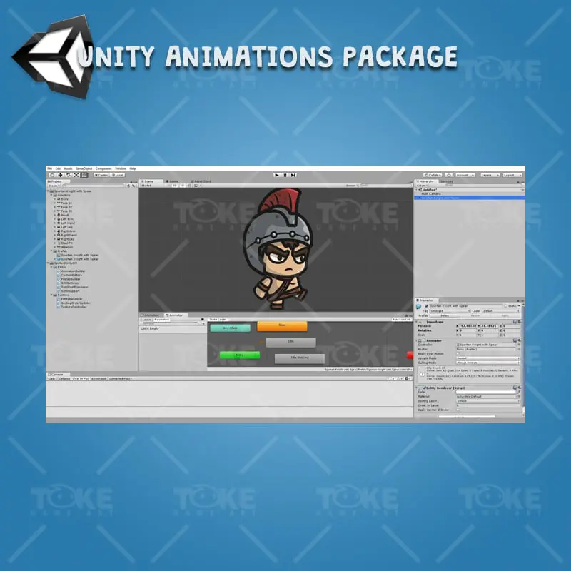 Spartan Knight with Spear - Unity Character Animation Ready with Spriter2UnityDX Tool