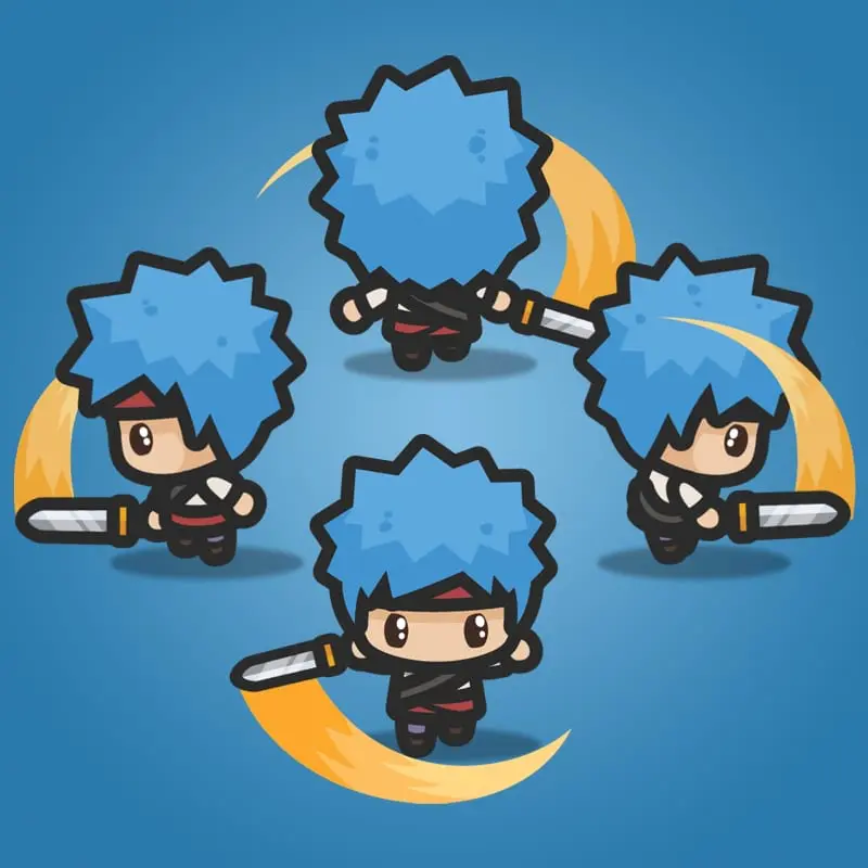 4 Directional Blue Hair Guy - 2D Character Sprite