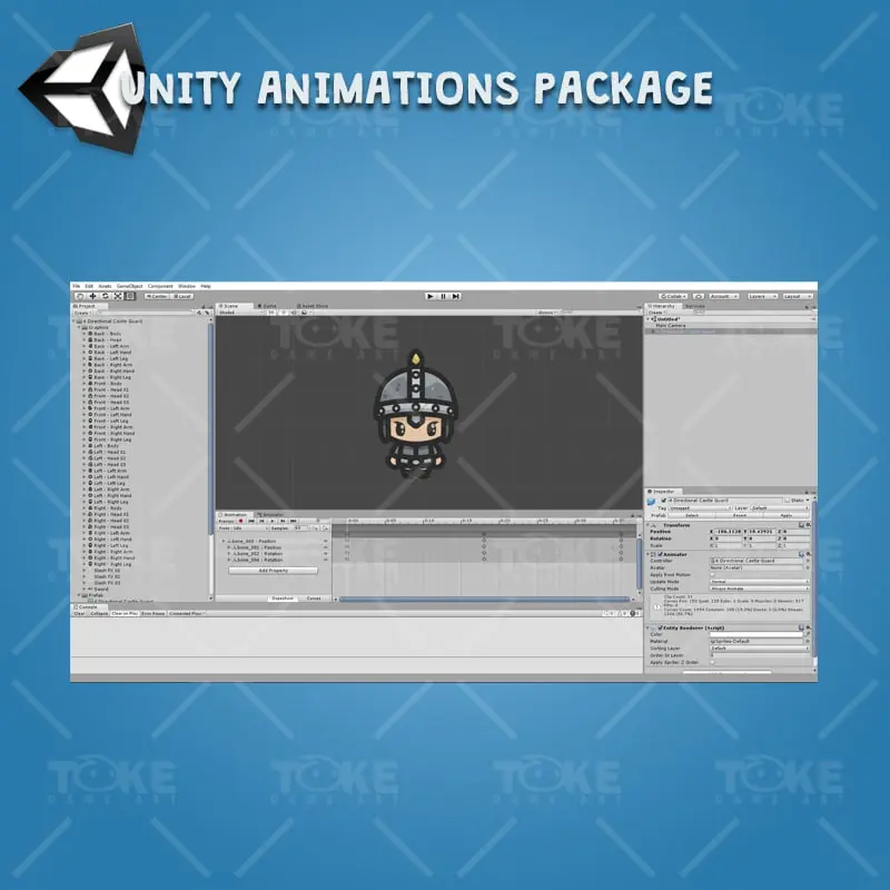 4 Directional Castle Guard - Unity Character Animation Ready with Spriter2UnityDX Tool