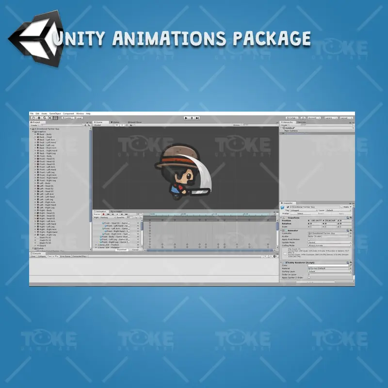 4 Directional Farmer Guy - Unity Character Animation Ready with Spriter2UnityDX Tool