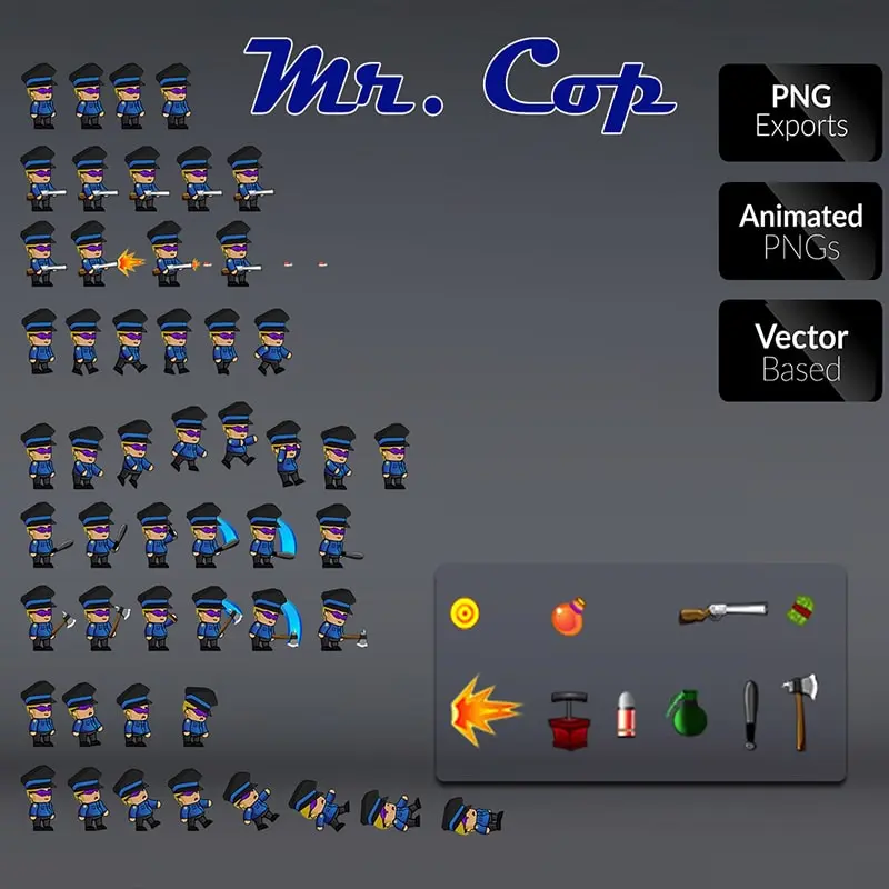 Mr Cop 01 - 2D Charcater Sprire for Indie Game Developer
